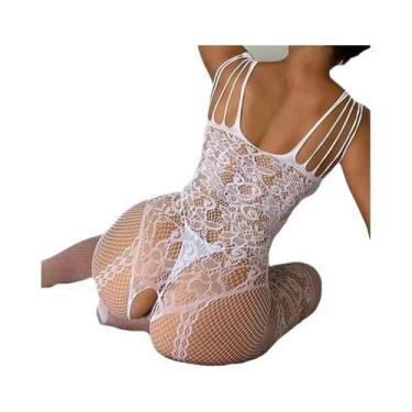 Imagem de Conjunto De Bodystocking Feminino Com Renda E Estampa Floral, Sutiã Ab