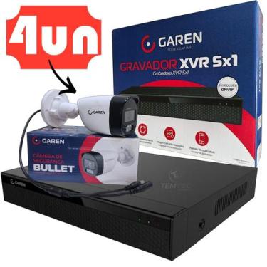 Imagem de Kit Xvr Dvr 8C Gravador Full Hd Garen 4 Câm Bullet Colorida