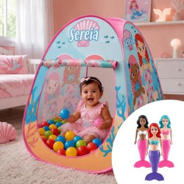Imagem de Toca Barraca Infantil Dobrável Menina Tenda Princesa + Boneca Sereia -