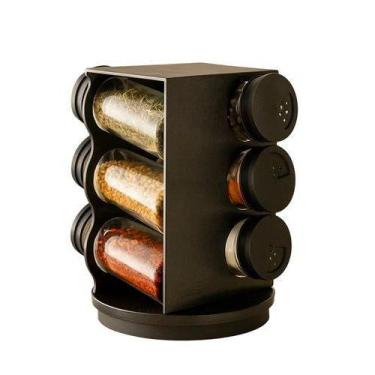 Imagem de Kit Porta Condimentos Giratorio Preto 6 Potes 80ml Organizador Cozinha