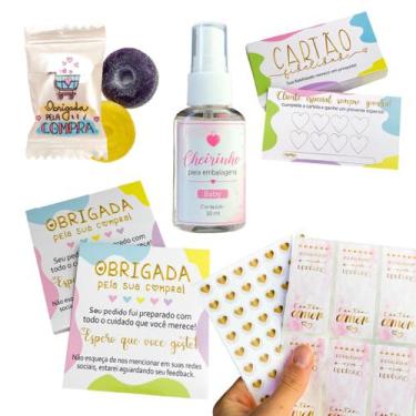 Imagem de Kit Empreendedor Cartões De Agradecimento + Adesivos+ Bala + Cartão Fi