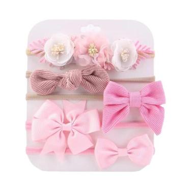 Imagem de Faixas De Cabelo De Nylon Com Laço Elástico Para Bebê Menina, 5 Peças/