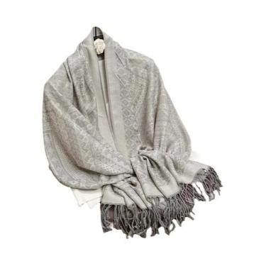 Imagem de Cachecol Feminino De Luxo Em Caxemira Grossa Estampado Pashmina Manta 