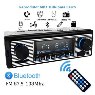 Imagem de Rádio Automotivo Bluetooth 1 DIN Estéreo FM Áudio Música USB SD Entrad