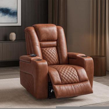 Imagem de Poltrona Reclinável Elétrica Chicago com Massagem Aquecimento e Entrada USB C Pu Caramelo Gran Belo