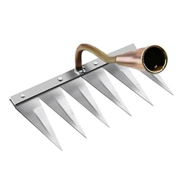 Imagem de Baoblaze Enxada oca endurecida de aço, ferramenta portátil de de jardim de jardim de jardinagem afrouxamento de ancinho de para plantio de, 6 dente de cobre