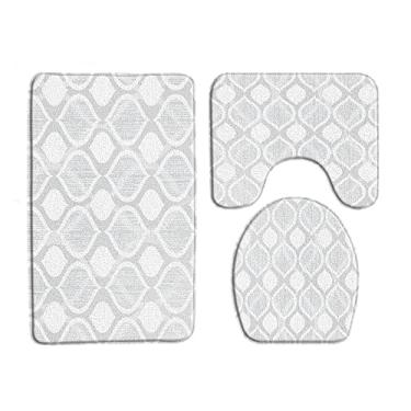 Imagem de Cor Folha Padrão Tapete de Banho Geométrico Antiderrapante 3 Peças Conjuntos de Decoração de Banheiro Tapete Tapete Tampa Higiênico Conjunto Almofada em Forma de U, 33186J5,40X60cm