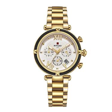 Imagem de Relógio feminino moda três olhos seis agulhas com calendário quartzo relógio esportivo feminino (ouro)