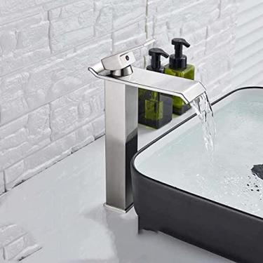 Imagem de Torneira de pia de pia de bacia cromada quadrada e preta, torneira misturadora de banheiro de bico largo, torneira de pia de água quente e fria, níquel escovado b, china