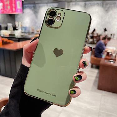 Imagem de Capa de telefone de proteção de câmera de coração de amor galvanizado para iphone 13 12 11 pro max mini xr xs max x 7 8 plus chapeamento capa protetora verde, para iphone12 pro max