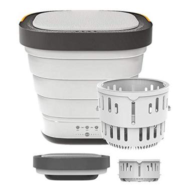 Imagem de SJASD Máquina de lavar dobrável com secador giratório, mini turbina giratória lavadora de lavanderia empilhada para viagens, acampamento, dormitórios universitários com adaptador de alimentação, cinza