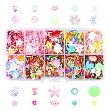 Imagem de LEEFONE 1 caixa de lantejoulas e lantejoulas para artesanato, lantejoulas multicoloridas para crianças arte lantejoulas DIY suprimentos de lantejoulas para fabricação de joias roupas feitas à mão decorações de unhas (caixa retangular)