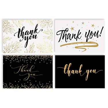 Imagem de Cartões de agradecimento com envelopes (pacote com 100), 10,16 x 15,24 cm, 4 designs de capa, em branco, da Better Office Products, todas as ocasiões, chás de bebê, formatura e casamentos, coleção elegante, pacote com 100