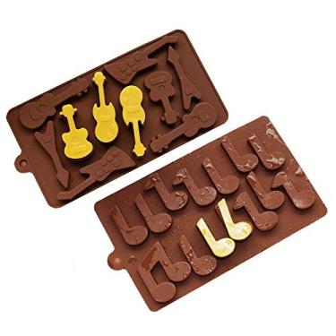 Imagem de Conjunto de 2 moldes de guitarra e notas musicais – Molde de silicone para instrumentos de música molde para chocolate, shots de gelatina, cubos de gelo, decoração de bolo, doces