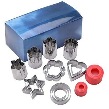 Imagem de Oneleaf – Conjunto de modeladores de cortador de aço inoxidável, 20 peças, vegetais, frutas, mini peça, rosquinhas/donut, sanduíches, biscoitos, cortador de biscoito de metal de Páscoa, modelo divertido, para cozinhar e decorar alimentos, crianças, festa de Natal