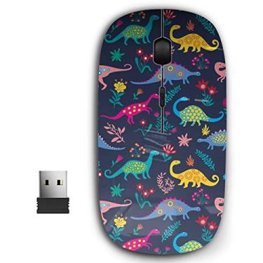 Imagem de Mouse sem fio USB ergonômico portátil 2,4 G para PC, laptop, computador, notebook com nano receptor (dinossauros fofos crianças meninas)
