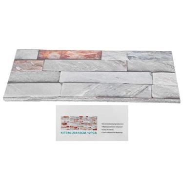 Imagem de papel de parede efeito tijolo,12 peças adesivo de telha de pvc, papel de parede vintage à prova d'água, papel de parede autoadesivo, papel de contato (KIT046)