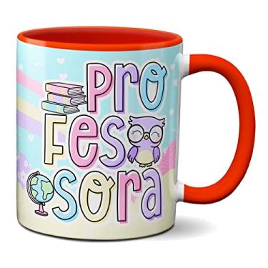 Imagem de Caneca Profissional Professora Presente Fofo Coruja Livros (Vermelha)