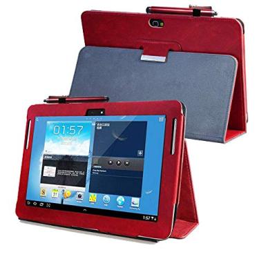 Imagem de Capa flip Kuesn para Samsung Galaxy Note 10.1 (Edição 2012) GT N8013 N8000 - Capa fólio SCH-I925 capa de livro com suporte traseiro para GT-N8010 N8005 N8020 capa de couro para tablet PU, Vermelho
