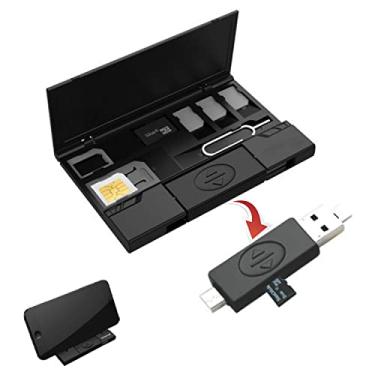 Imagem de Leitor de flash de cartão de memória USB para microSD TF com leitor micro USB e OTG tipo C para telefone + estojo de armazenamento de cartão SIM e suporte de telefone + conversor adaptador de cartão S