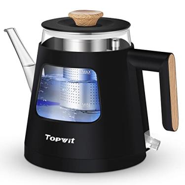 Imagem de Topwit Chaleira elétrica, chaleira elétrica de 1,0L com infusor de aço inoxidável removível, chaleira de vidro elétrica com janela, aquecedor de água de parede dupla, caldeira de pescoço