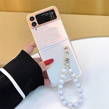 Imagem de Caixa de telefone a laser com pulseira de miçangas de luxo para Samsung Galaxy Z Flip 3 5G Z Flip3 Zflip3 Z Flip4 Capa traseira, A, para Samsung Z Flip 3 5G