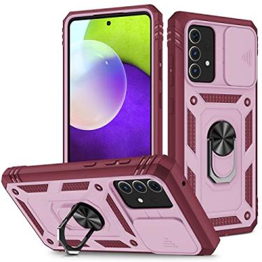 Imagem de Capa de celular Caixa compatível com Samsung Galaxy A51 com lente Protectionl Body Hard Slim 3 em 1 Caso de proteção, com caixa de suporte de giro magnético (Color : Dark red+gray pink)