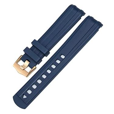 Imagem de CZKE 19mm 20mm 21mm extremidade curvada pulseira de relógio de borracha fluorosa apto para Omega Speedmaster Moon Watch para Seamaster 300 AT150 pulseira macia (cor: fivela rosa azul, tamanho: 20mm)