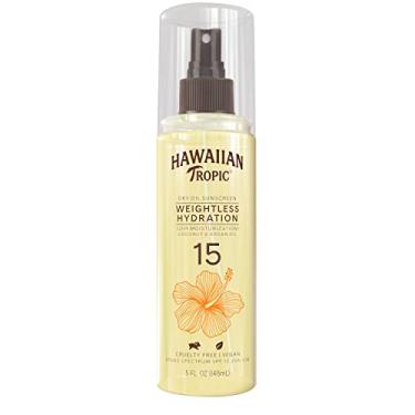 Imagem de Hawaiian Tropic Protetor solar hidratante sem peso com óleo seco FPS 15, 142 g | Óleo de proteção solar, spray de óleo seco, protetor solar Hawaiian Tropic FPS 15, protetor solar livre de oxibenzona,
