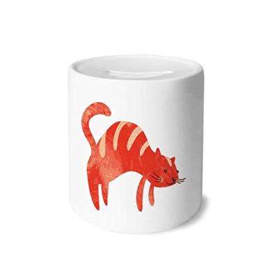 Imagem de DIYthinker Caixa de moedas vermelha sorrindo com estampa de gato gordo, caixa de dinheiro de cerâmica para presente de cofrinho