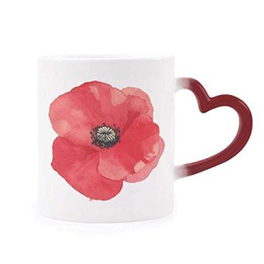 Imagem de Caneca de grés com pintura de flor vermelha de milho sensível ao calor que muda de cor vermelha