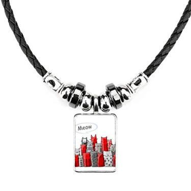 Imagem de DIYthinker Colar fofo de gato com desenho animado que protege animal amante de animais de estimação, joia com pingente de corda de couro