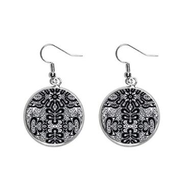 Imagem de Brinco feminino europeu preto e branco estilo rococó com pingente de orelha de prata