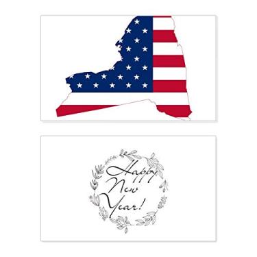 Imagem de Nova York Mapa dos EUA Estrelas Listras Bandeira Formato Ano Novo Festival Cartão Bless Mensagem Presente