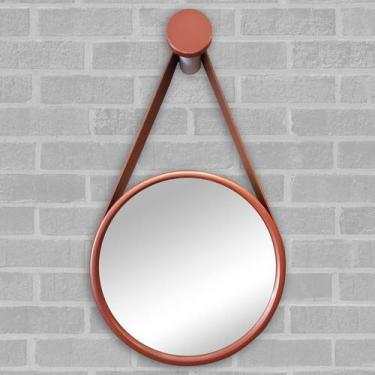 Imagem de Espelho Redondo Decorativo Adnet 37cm Moldura Alumínio Cobre Com Alça