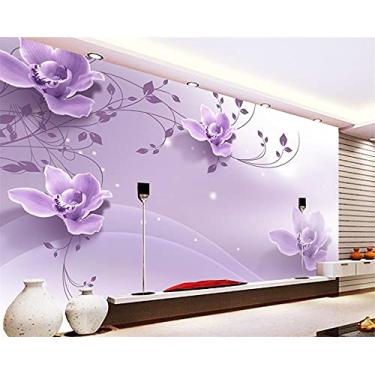 Imagem de Papel de parede personalizado mural 3D romântico elegante roxo flor TV fundo parede sala de estar quarto quarto criança papel de parede 200 cm (C) × 140 cm (A)