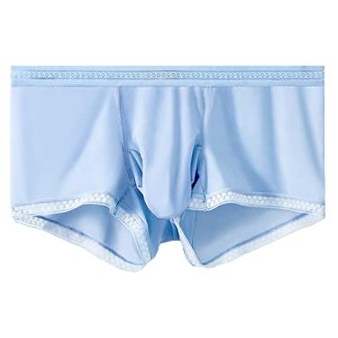 Imagem de Dressnu Roupa íntima masculina calcinha respirável sexy masculina seda gelada legal, Azul, 3G