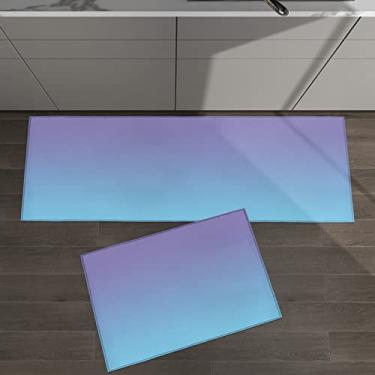Imagem de Conjunto de 2 tapetes de cozinha fantasia ombré roxo azul romântico para tapetes acolchoados no chão tapetes antiderrapantes absorventes corredor confortável tapete de pé