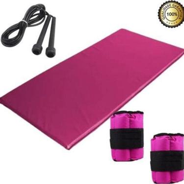 Imagem de Kit Academia Rosa - Colchonete + Corda+ Caneleira 5Kg