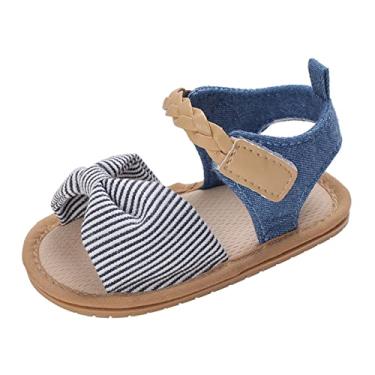 Imagem de Sandálias femininas bege tamanho 3 sapatos para o verão laço meninas sandálias infantis verão meninas sandálias esportivas slides, Azul claro, 12-18 Meses
