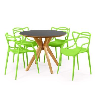 Imagem de Conjunto Mesa De Jantar Redonda Marci Premium Preta 100cm Com 4 Cadeiras Allegra - Verde