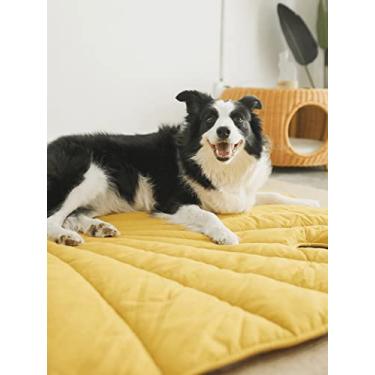 Imagem de Tapete de cama de cachorro 127 x 114 cm Camas de cachorro ao ar livre para cães grandes e médios, berço para animais de estimação, cama lavável para animais de estimação, cobertor macio e resistente camas de cachorro extravagantes, qualidade e durável (Yellow)