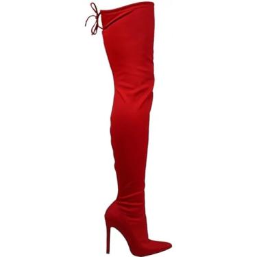 Imagem de Liliana Gisele-7 Red faux Suede Pointy Toe Thigh High Single Sole Stiletto Boot (8)