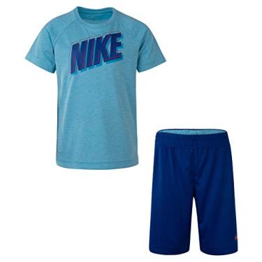 Imagem de Conjunto de duas peças de camiseta e short de manga curta Dri-Fit para meninos da Nike (infantil), Indigo Force(86e908-c3m)/Blue, 7