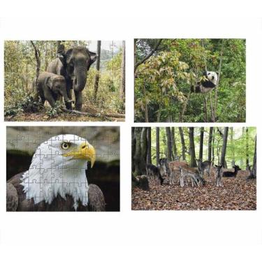 Imagem de Kit 4 Quebra-Cabeças Atividades Animais Da Floresta 60 Peças - Coleção