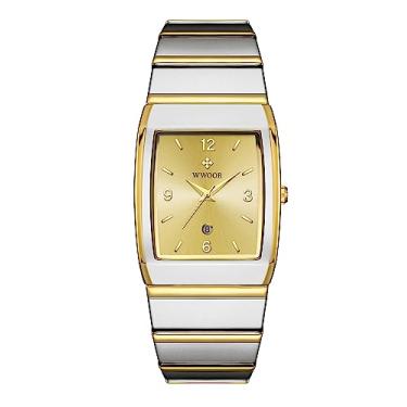Imagem de WWOOR Relógio quadrado masculino e feminino - aço inoxidável com data - relógios masculinos casuais, 84 - Ouro prateado