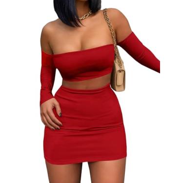 Imagem de Conjunto feminino de verão sexy com ombros de fora, Y2K, conjunto de duas peças, camiseta para sair, minivestido curto, Vermelho, X-Small