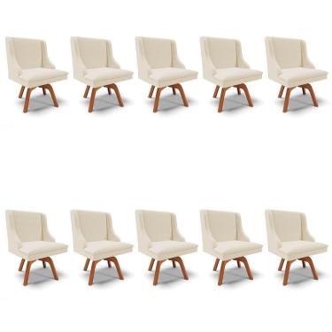 Imagem de Kit 10 Cadeiras Estofadas Para Sala De Jantar Base Giratória De Madeira Lia Linho Areia - Ibiza
