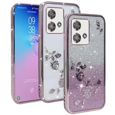 Imagem de XINYEXIN Capa transparente com glitter para Motorola Edge 40 Neo, capa de telefone feminina com diamantes brilhantes ultrafina, portátil, à prova de choque, capa protetora - ouro rosa