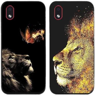 Imagem de 2 peças coruja lobo leão tigre gato pilha golfinhos pug husky cão dinossauro panda capa de telefone traseira gel TPU para Samsung Galaxy A3 Core (borboleta leão rei)